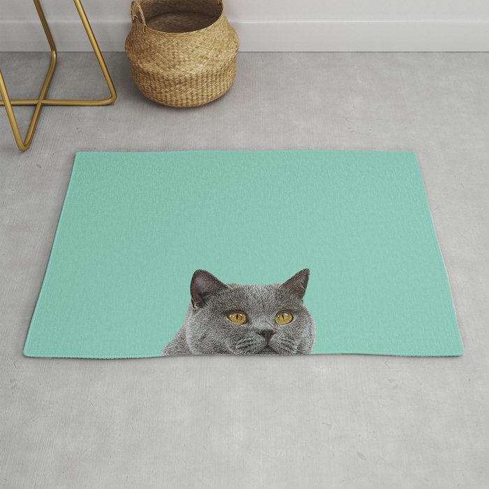 Duck Egg Blue British Short Hair Wall Decor Cat Clock Rug By Lubo