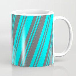 [ Thumbnail: Cyan & Dim Gray Colored Lines Pattern Coffee Mug ]