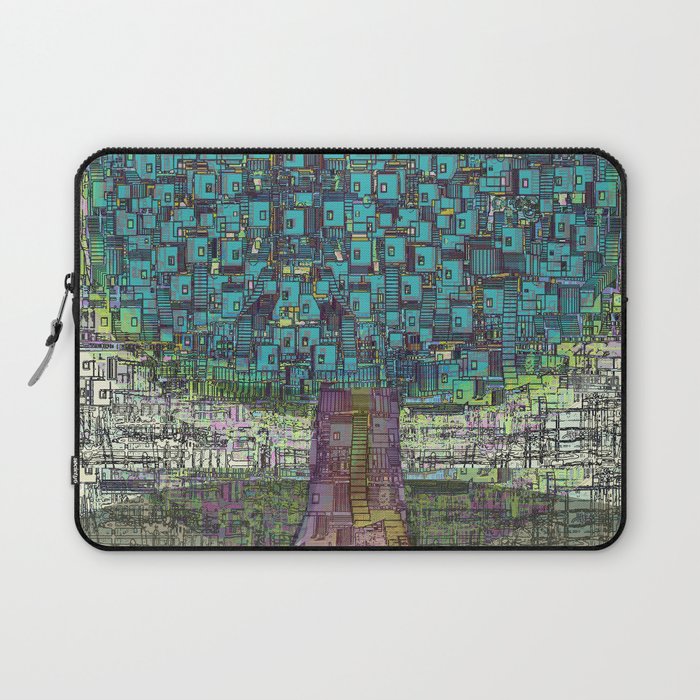 Tree Town Magical Retro Futuristic Landscape Laptop Sleeve