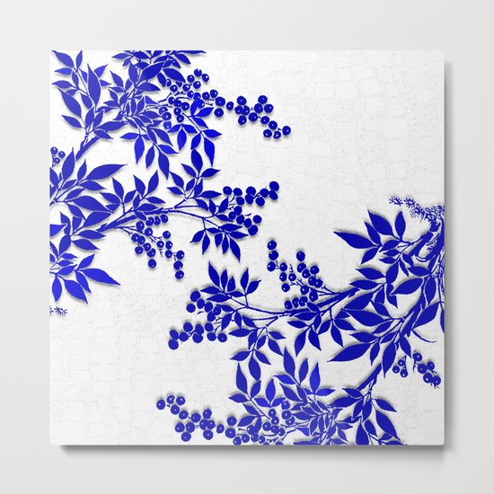 BLUE AND WHITE TOILE LEAF Metal Print