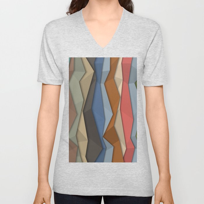  Vertical Colorful Wave Modern Abstract Art  V Neck T Shirt