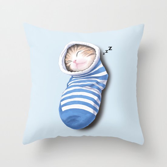 Cat in the Sock Throw Pillow