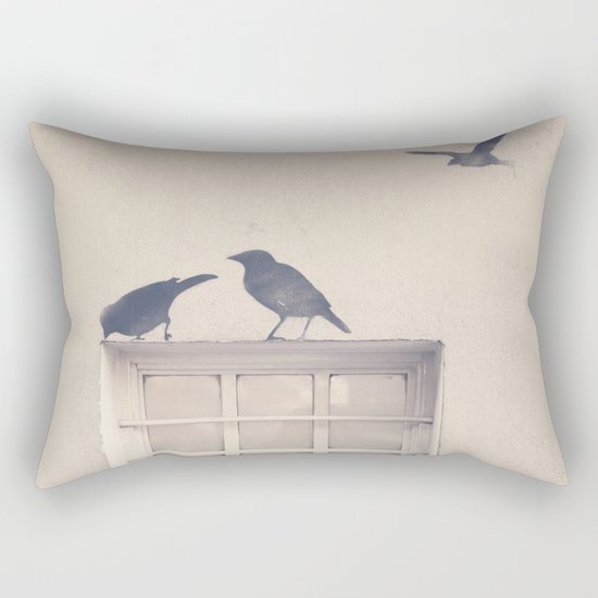Let me be a bird in your window - vintage retro, beige cream, urban, black and white photography Rectangular Pillow