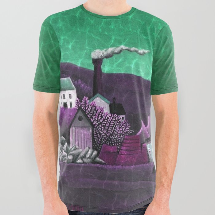 Moon on the River Seine, Paris, France emerald green reflection landscape painting by Henri Rousseau; La Seine à Suresnes All Over Graphic Tee