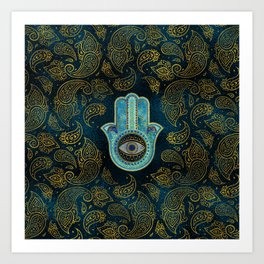 Decorative Hamsa Hand with paisley background Art Print