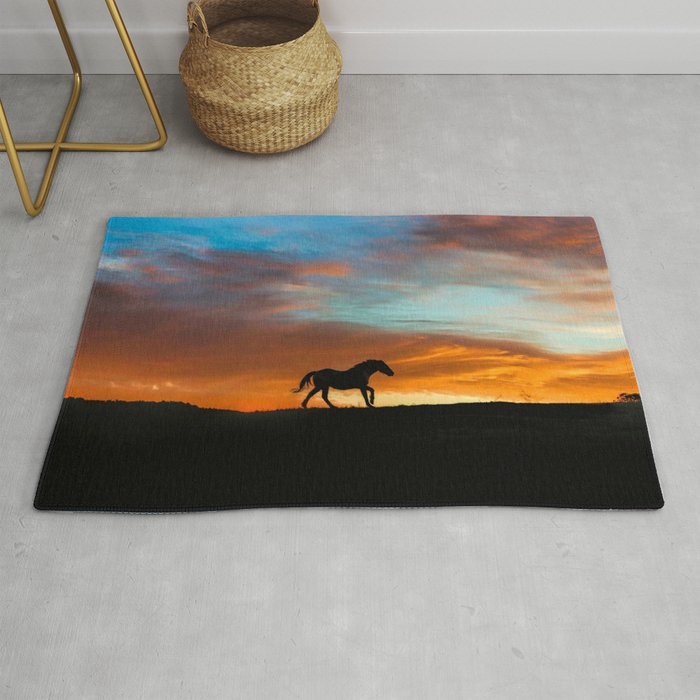 Beautiful Running Horse in a Southwestern Sunset Rug