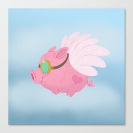 Flying Pink Pig, Left Facing Canvas Print