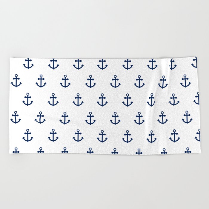 Nautical Blue Anchor Pattern Beach Towel