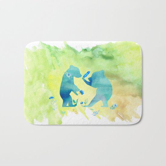 Playing bear kids - Animal Watercolor illustration Bath Mat
