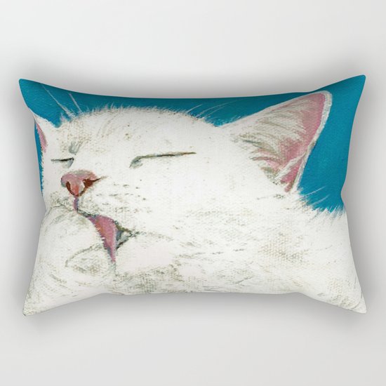White Cat Grooming Rectangular Pillow
