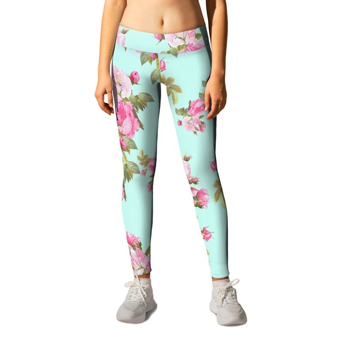 Pink & Mint Floral Leggings by Whimsy Romance Fun by 2sweet4words Des | Society6