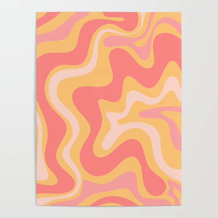 Liquid Swirl Retro Modern Abstract Pattern Blush Pink Mustard Poster