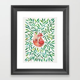 Woodland Fox – Green Leaves Framed Art Print