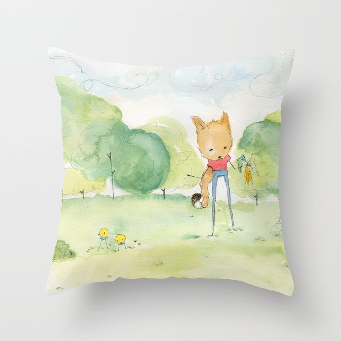Fox in the park Throw Pillow