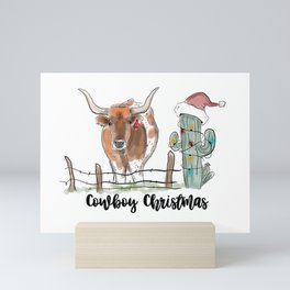 Cowboy Christmas Longhorn and Cactus Mini Art Print