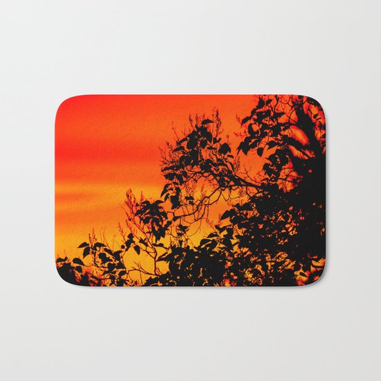 Silhouette of leaf with red autumn sky Bath Mat