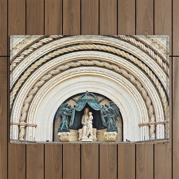 Orvieto Cathedral Madonna and Child Angels Facade Sculpture Outdoor Rug