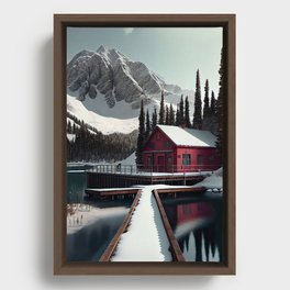 Snow Cabin Wall Art Framed Canvas