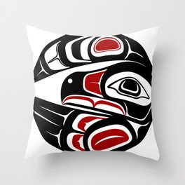 Raven Moon, formline circle, native indigenous art, pacific northwest, first nations, traditional design, sun, bird, thunder, eagle, crow, haida, salish Throw Pillow