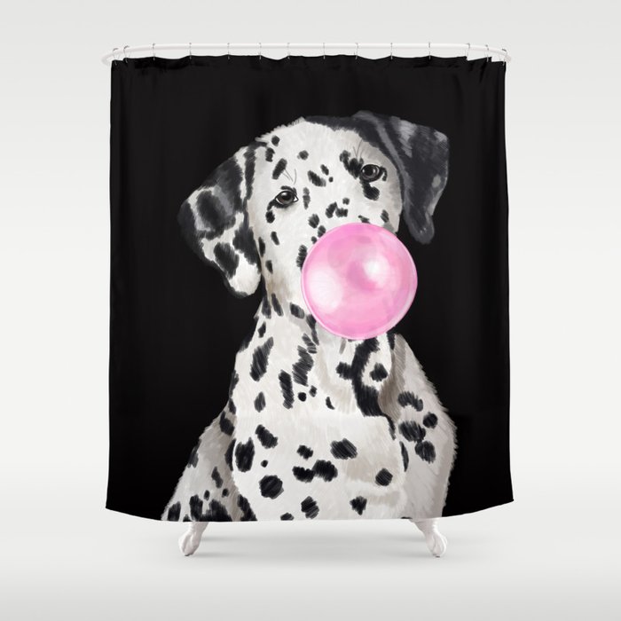 Dalmatian Blowing Bubble Gum Black Shower Curtain