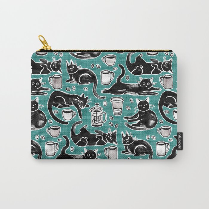 Black Cats & Coffee on Teal Carry-All Pouch