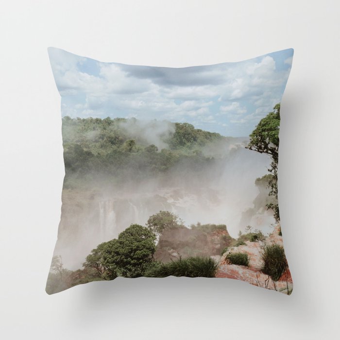Argentina Photography - Rising Steam From The Iguaza Falls Throw Pillow