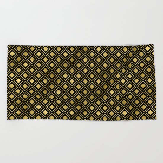 Black and gold geometric abstract pattern I- Luxury design for your home Beach Towel