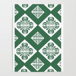 Green Portuguese Tile Pattern Poster