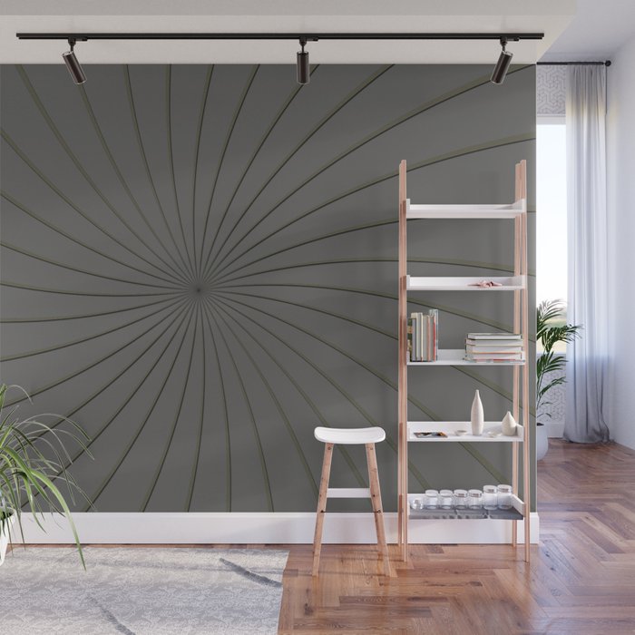 3D Pantone Pewter and Gold Thin Striped Circle Pinwheel Wall Mural