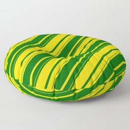 [ Thumbnail: Yellow & Dark Green Colored Lines/Stripes Pattern Floor Pillow ]