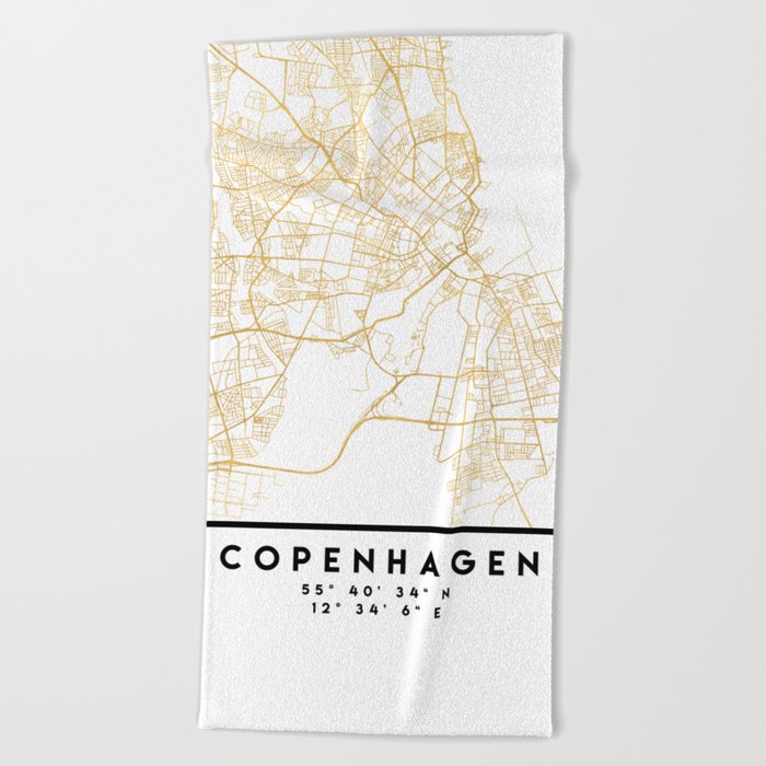 COPENHAGEN DENMARK CITY STREET MAP ART Beach Towel