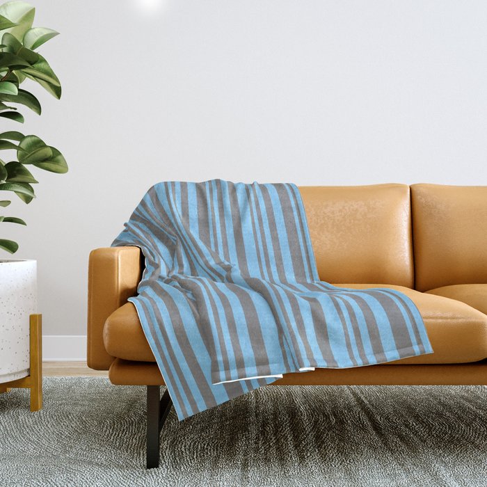 Light Sky Blue and Gray Colored Stripes Pattern Throw Blanket