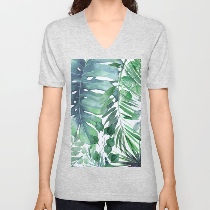 Tropical  Leaves V Neck T Shirt