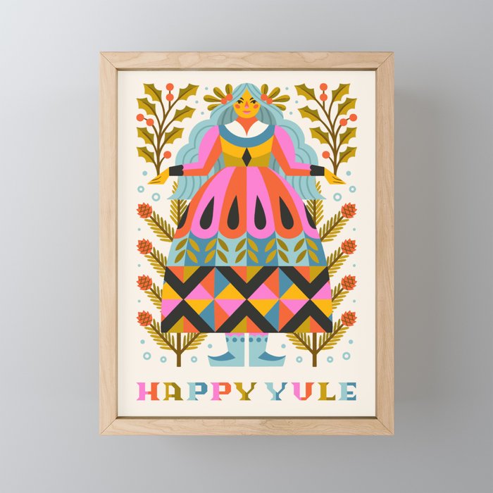 Happy Yule // Cream Framed Mini Art Print