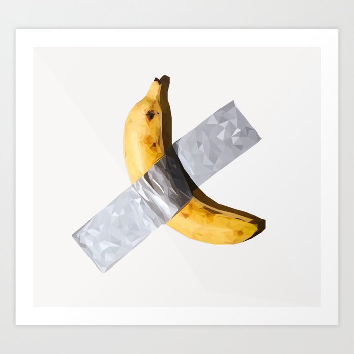 Banana ducttaped to wall art installation,Low poly Art Print by
