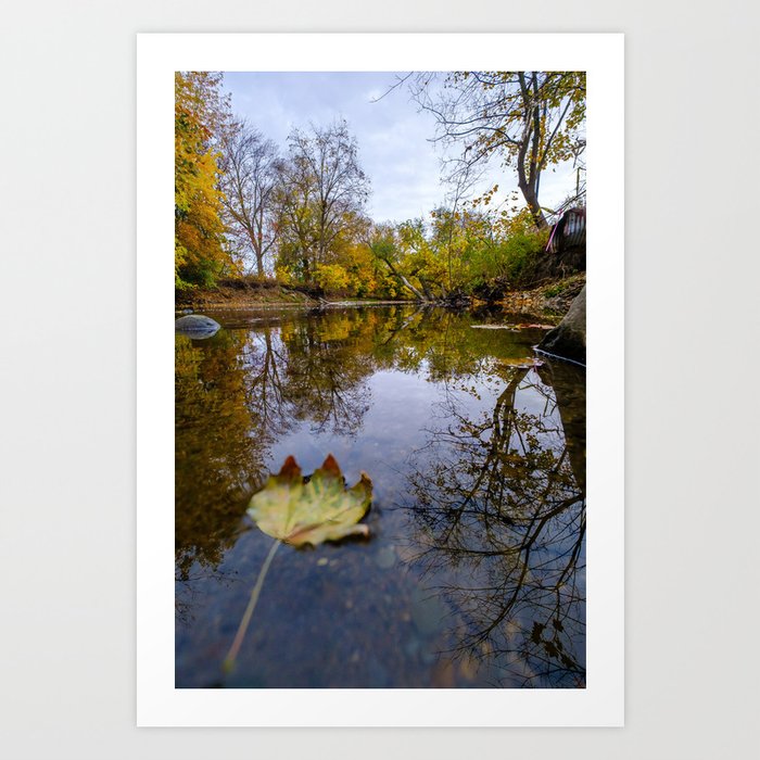 Cool air, Still Water. Peaceful Autumn Creek Photograph Art Print