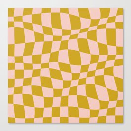 Warped Checkered Pattern (mustard yellow/pink) Canvas Print