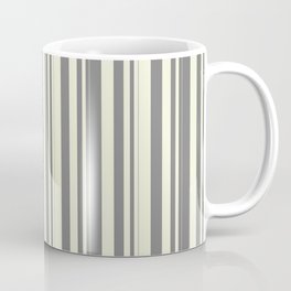 [ Thumbnail: Gray & Beige Colored Striped/Lined Pattern Coffee Mug ]