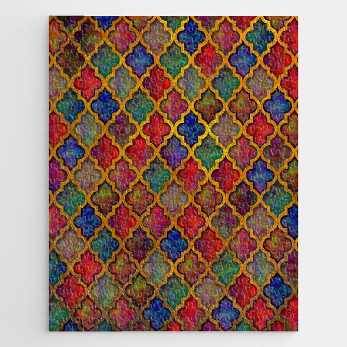 Moroccan tile red blue green iridescent pattern Jigsaw Puzzle