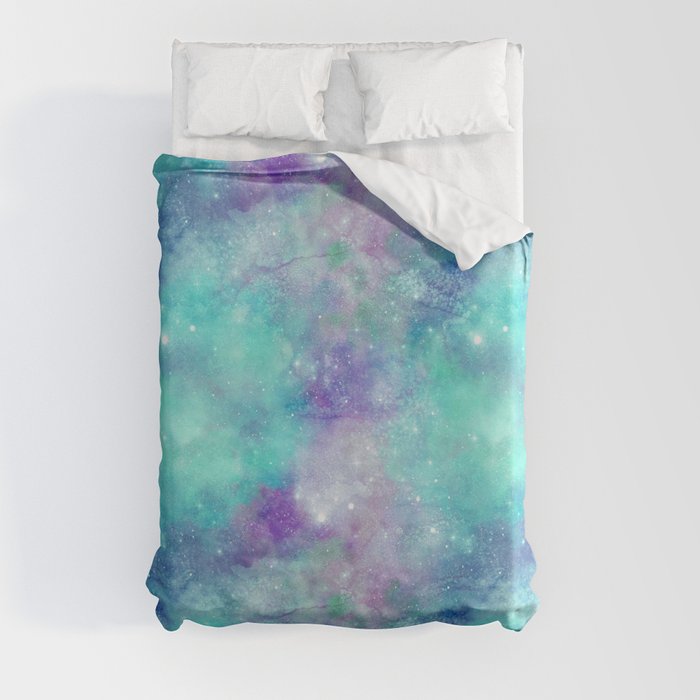 Teal Galaxy Painting Duvet Cover