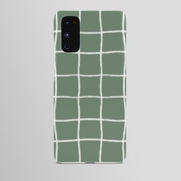 Hand Drawn Windowpane Textured Grid (white/sage green) Android Case