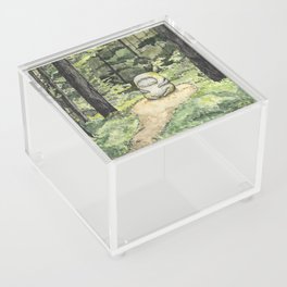 Statue in a Forest Watercolor Painting Acrylic Box