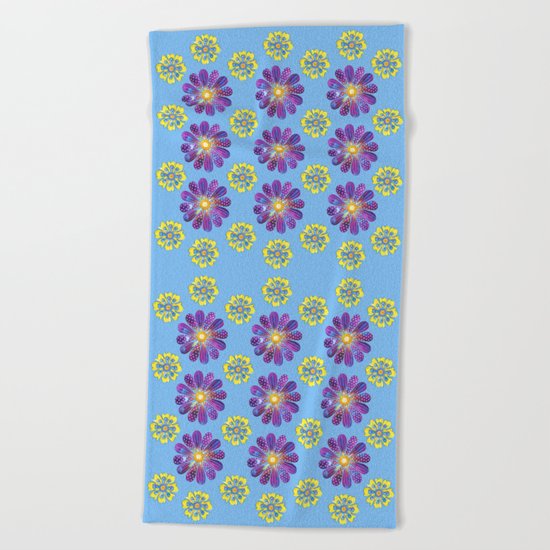 A Purple and Yellow Flower Pattern Beach Towel