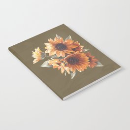 Happy Sunflower Motif on Dark Green Background for Summer and Fall Notebook