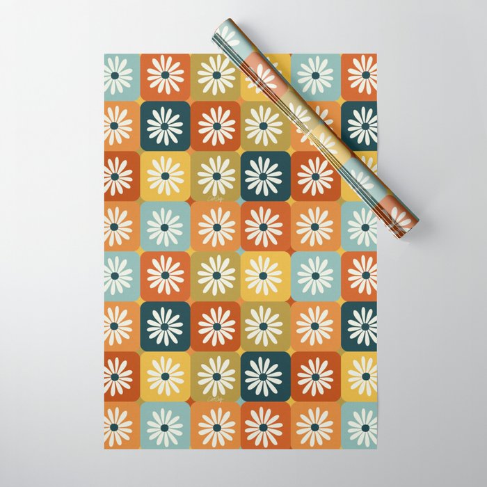Checkered Daisies – Rainbow Wrapping Paper