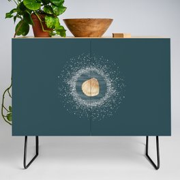 Watercolor Seashell and Sand on Dark Green Credenza