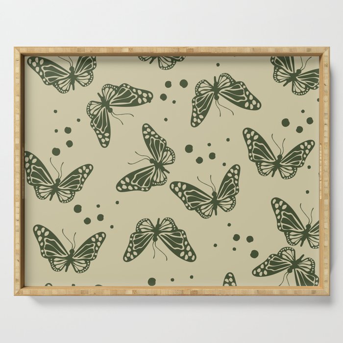 green butterfly Serving Tray
