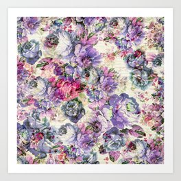 Vintage bohemian rustic pink lavender floral Art Print