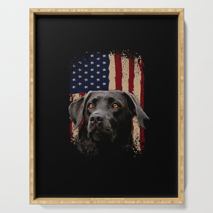 American Black Labrador USA Flag Lab Owner Serving Tray