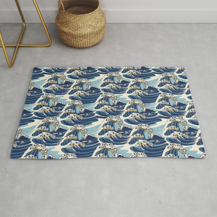The Great Wave of Pug Pattern Rug